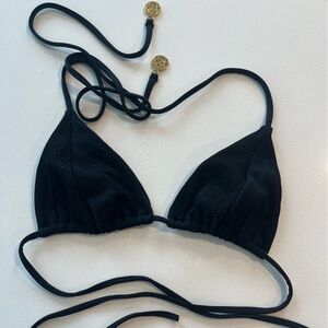 Luli Fama black bikini top adjustable with gold detail